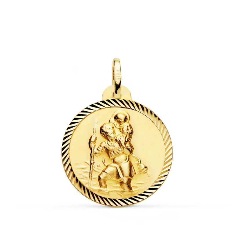 18K Yellow Gold Saint Christopher Medal Helix Edge 22 mm