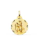 18K Yellow Gold Saint Christopher Medal Carved 20 mm