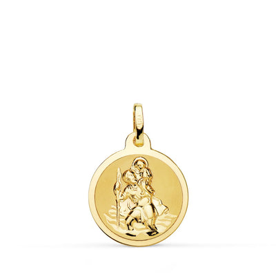 18K Saint Christopher Medal Glossy and Matte 16 mm