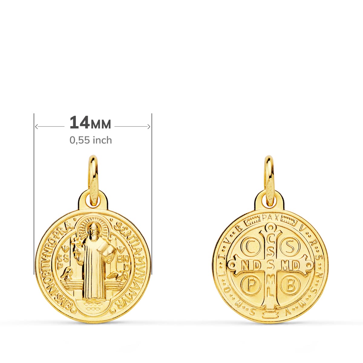 18K Medal Scapular Saint Benedict Monk 14 mm