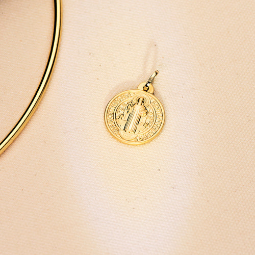 Médaille Scapulaire 18K Moine Saint Benoît 20 mm