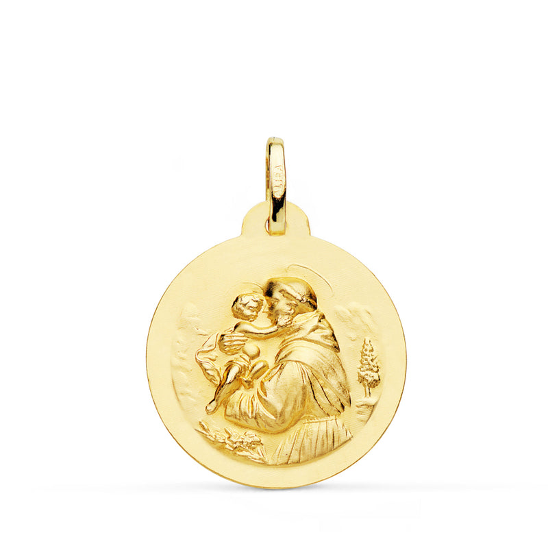 18K Yellow Gold Saint Anthony Medal Matted Smooth 24 mm