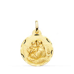18K Yellow Gold Saint Anthony Medal Carved 20 mm