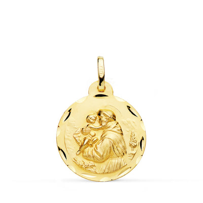 18K Yellow Gold Saint Anthony Medal Carved 20 mm
