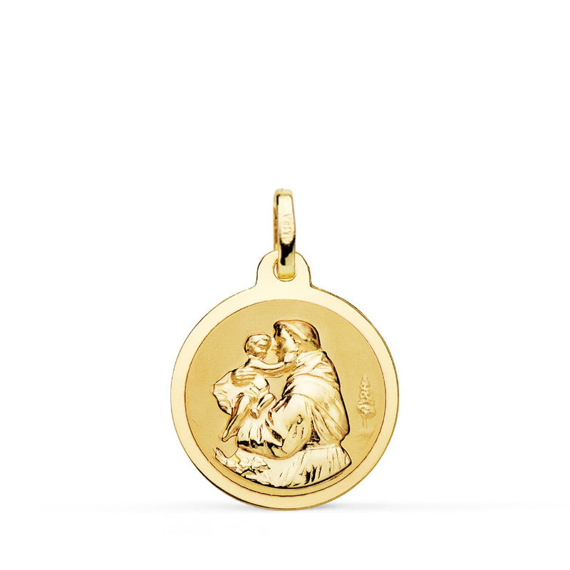 18K Medalla Oro Amarillo San Antonio Brillo 18 mm