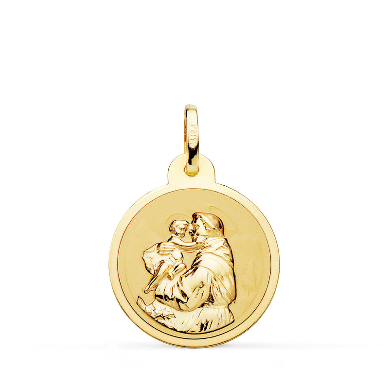 18K Medalla Oro Amarillo San Antonio Brillo 20 mm
