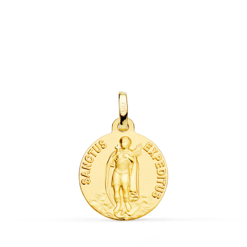 Médaille en Or Jaune 18 Carats -Sanctus Expeditus- Lisse Mat 16 mm