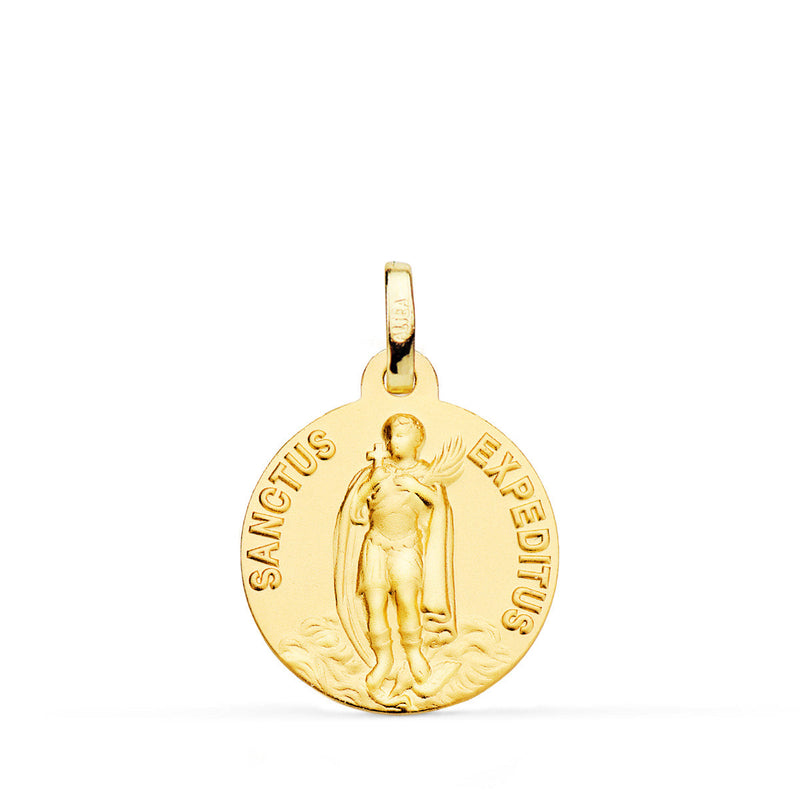 Médaille en Or Jaune 18 Carats -Sanctus Expeditus- Lisse Mat 18 mm