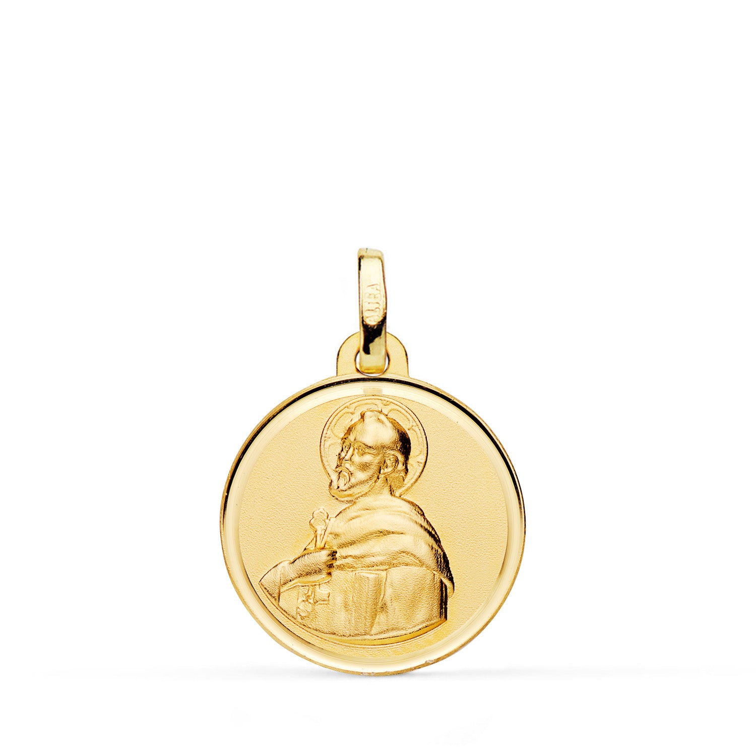 18K Medalla Oro Amarillo San Cristobal Tallada 22 mm