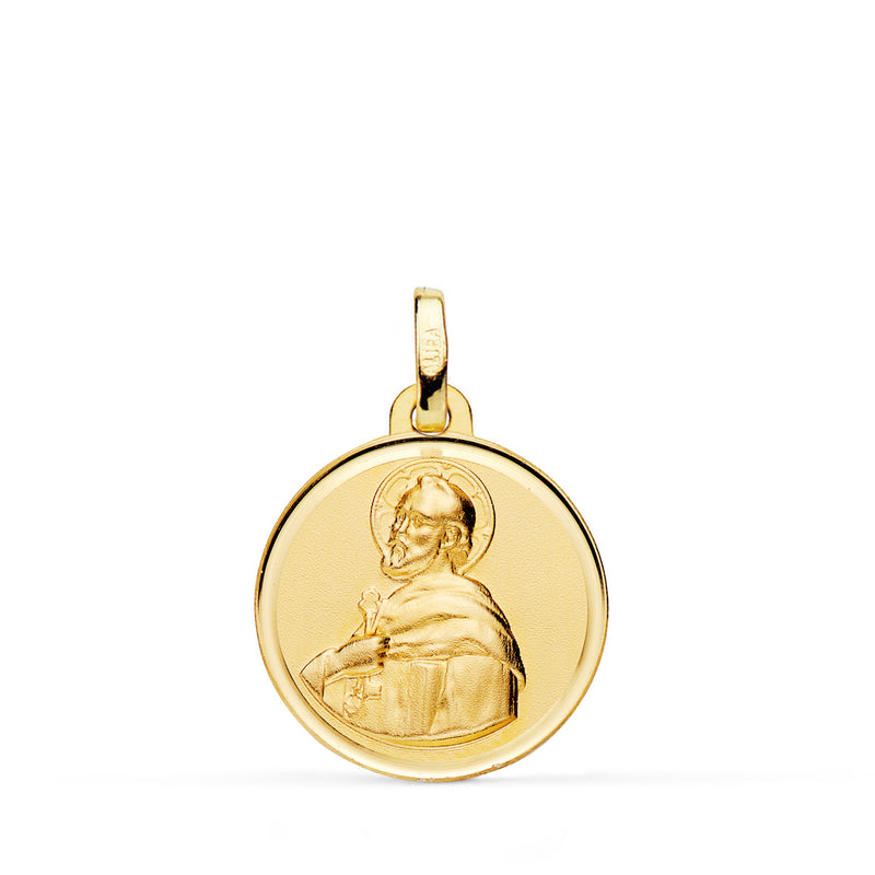 18K Medalla Oro Amarillo San Cristobal Tallada 22 mm