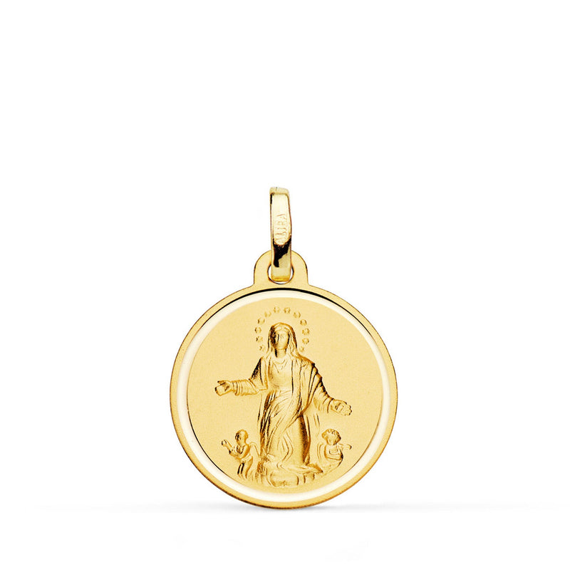 18K Medalla Oro Amarillo Virgen De La Asuncion Bisel 18 mm