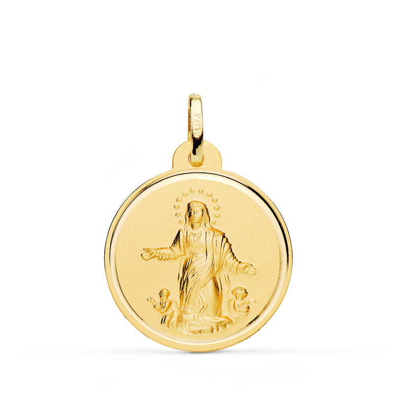 18K Medalla Oro Amarillo Virgen De La Asuncion Bisel 22 mm