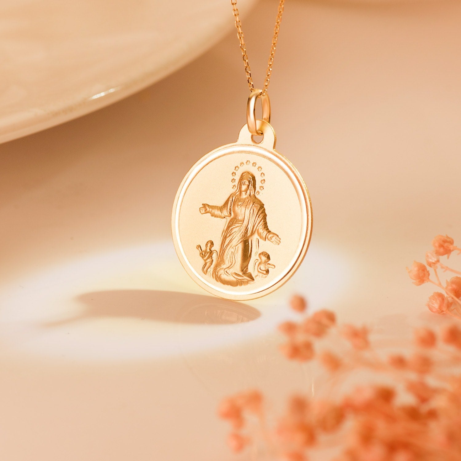 18K Medaille Gelbgold Jungfrau von der Himmelfahrt Fassung 22 mm