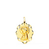 Médaille Or Jaune 18 Carats Feuilles Profil Vierge Fille Passée et Sculptée 20x16 mm