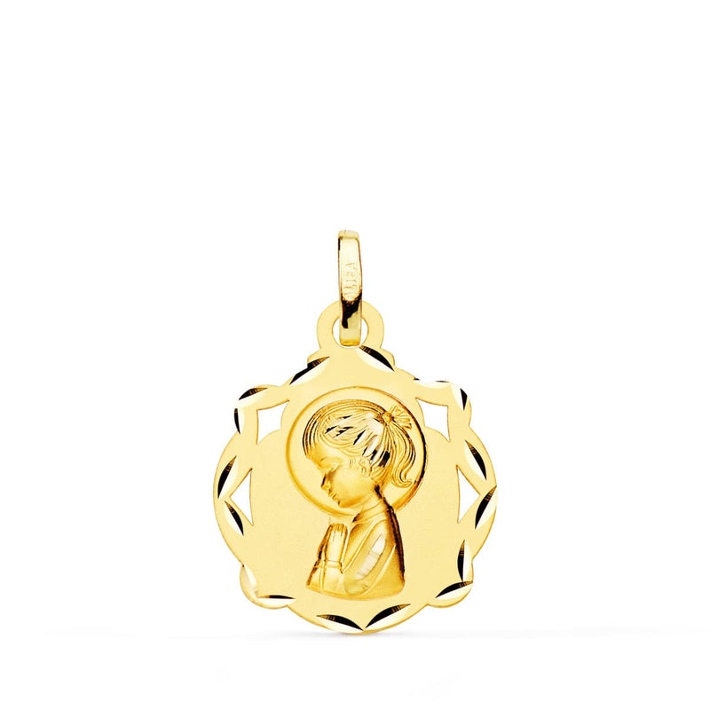 Médaille Or Jaune 18K Vierge Fille Chapelle Profil Nuancé 17x14 mm
