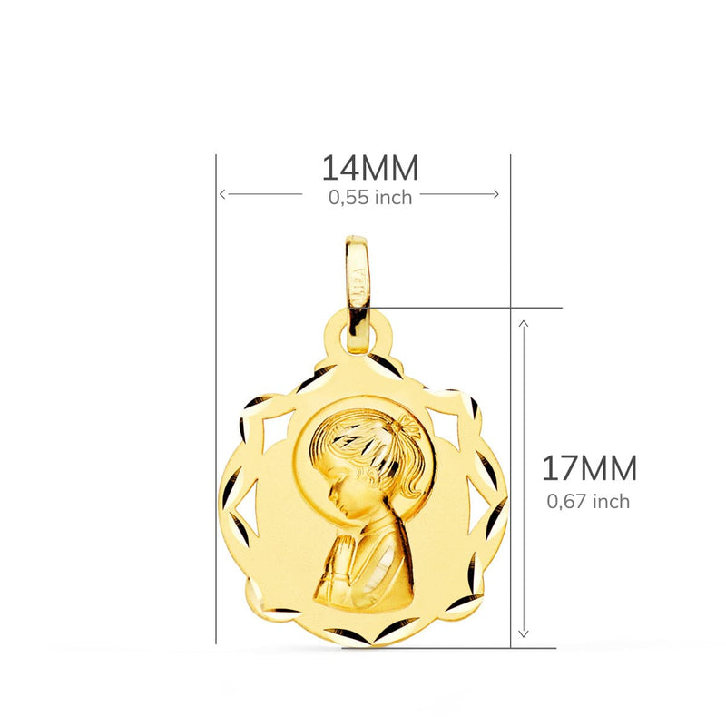 Médaille Or Jaune 18K Vierge Fille Chapelle Profil Nuancé 17x14 mm