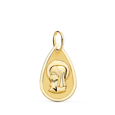 18K Yellow Gold Medal Virgin Girl Carved Drop 19x11mm