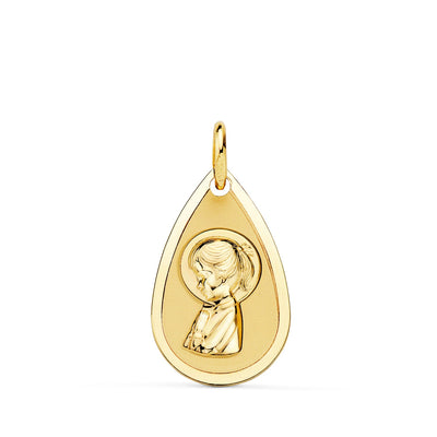 18K Yellow Gold Medal Virgin Girl Shiny Drop 19x11 mm