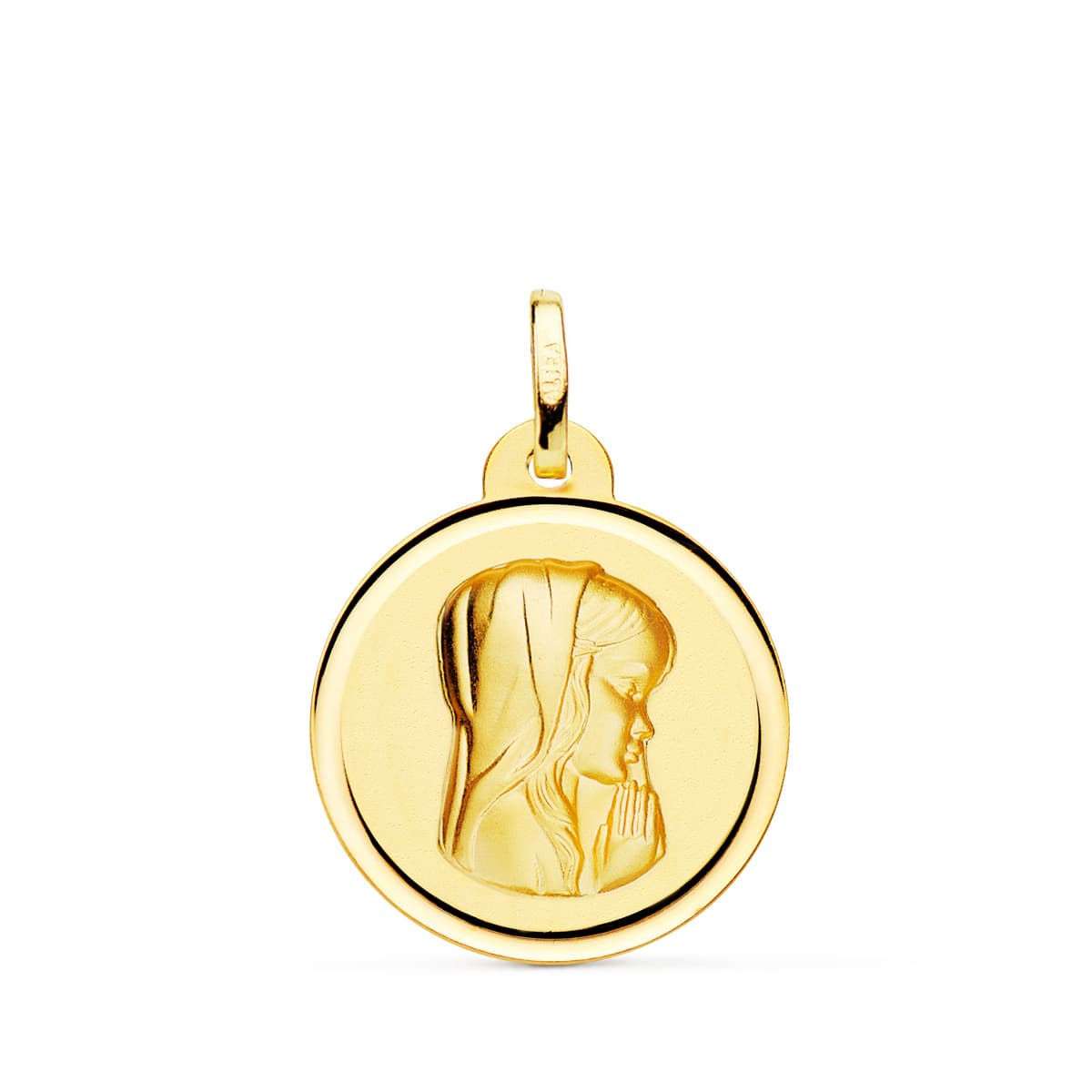 18K Yellow Gold Virgin Child Beveled Medal 20 Mm