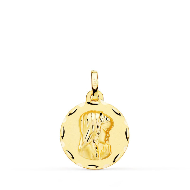 18K Carved Tinted Virgin Girl Medal 16 mm