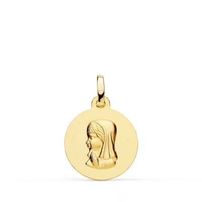 18K Yellow Gold Medal Virgin Girl Smooth 16 mm