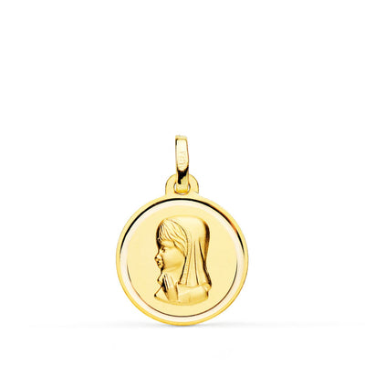 Médaille Or Jaune 18 Carats Vierge Fille Lunette 16 Mm