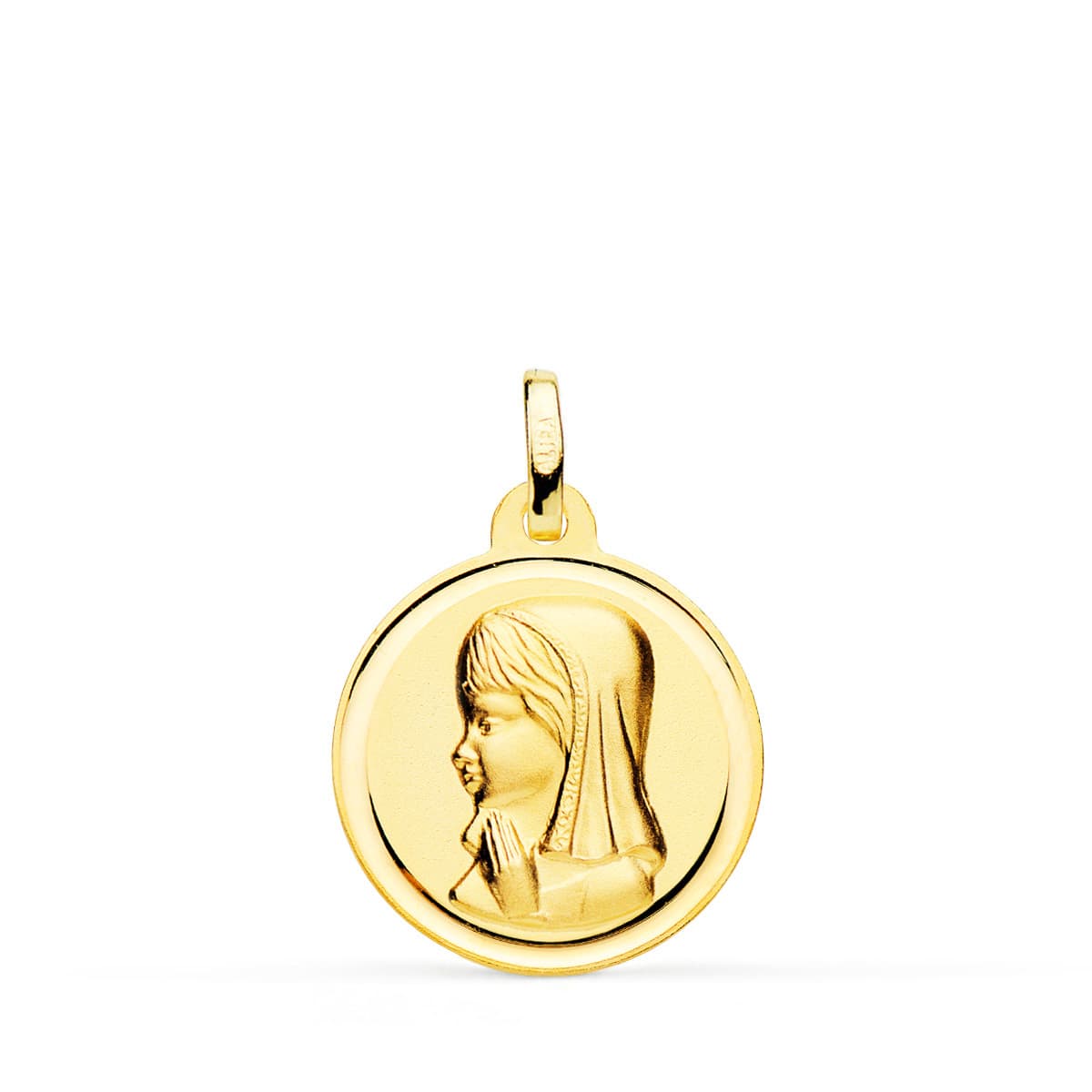 18K Yellow Gold Virgin Child Beveled Medal 18 Mm