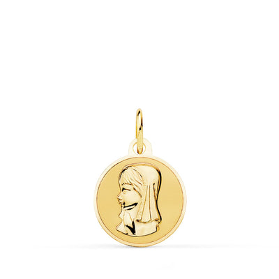 18K Yellow Gold Medal Virgin Girl in Shine 14 mm