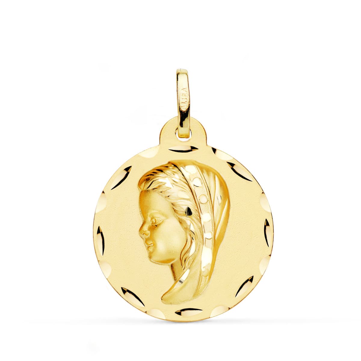 18K Medaille Gelbgold Jungfrau Mädchen Geschnitzt 24 mm