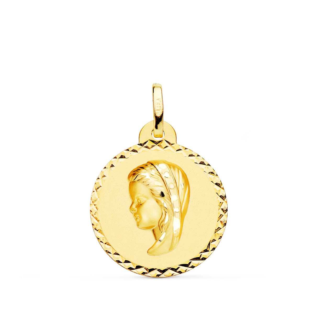18K Medaille Gelbgold Jungfrau Mädchen Größe Kreuz 20 Mm