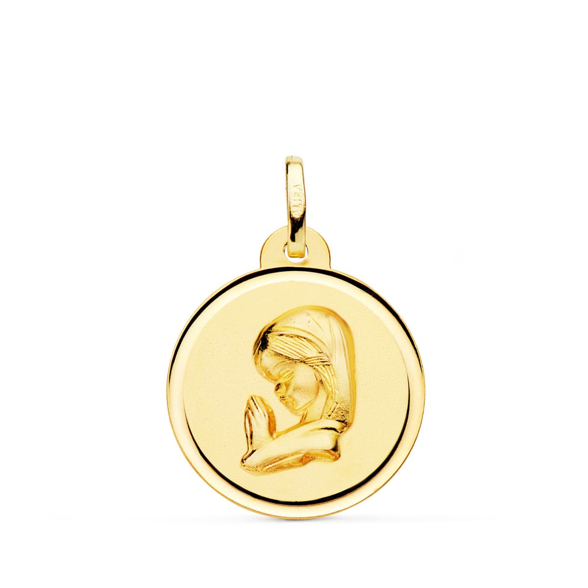 Médaille Vierge Enfant biseau or jaune 18K 20 mm