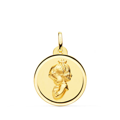 Médaille Or Jaune 18 Carats Vierge Fille Priant Lunette 20 Mm