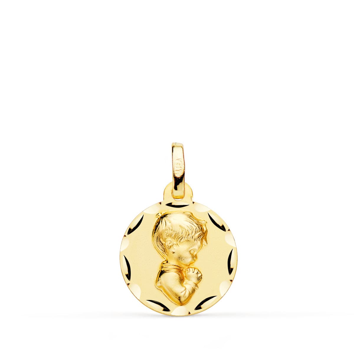 Médaille enfant de communion profil gravée 18K 14 mm