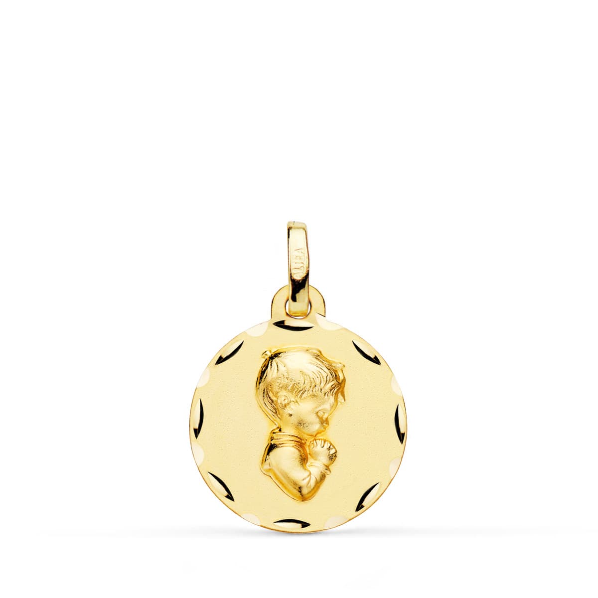 Médaille enfant de communion profil gravée 18K 16 mm