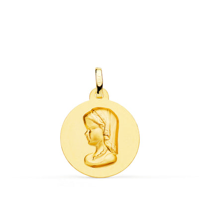 18K Medalla Oro Amarillo Virgen Niña Talla Colgante Cruzada 22 mm