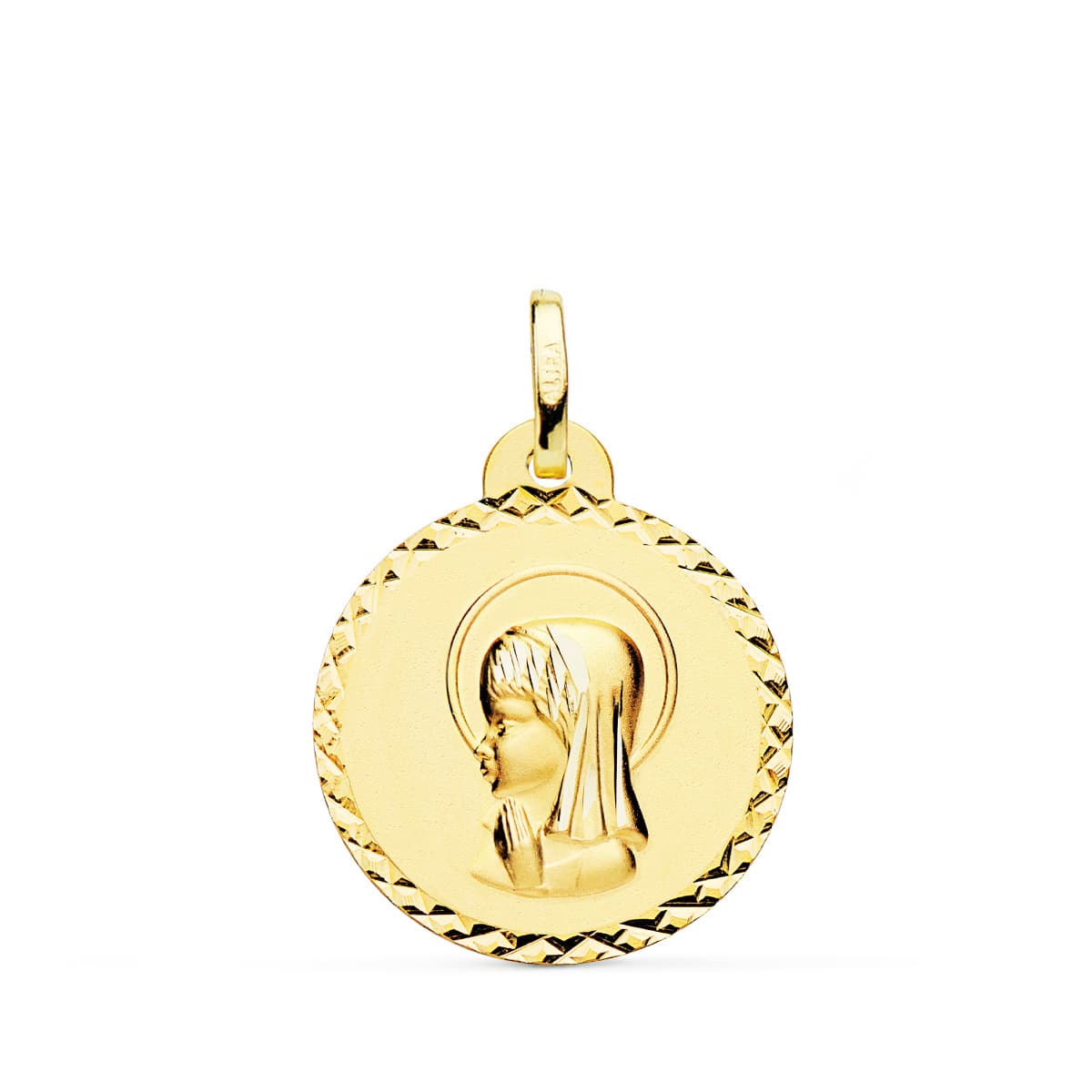 Médaille Vierge Enfant taille croisée or jaune 18K 20 mm
