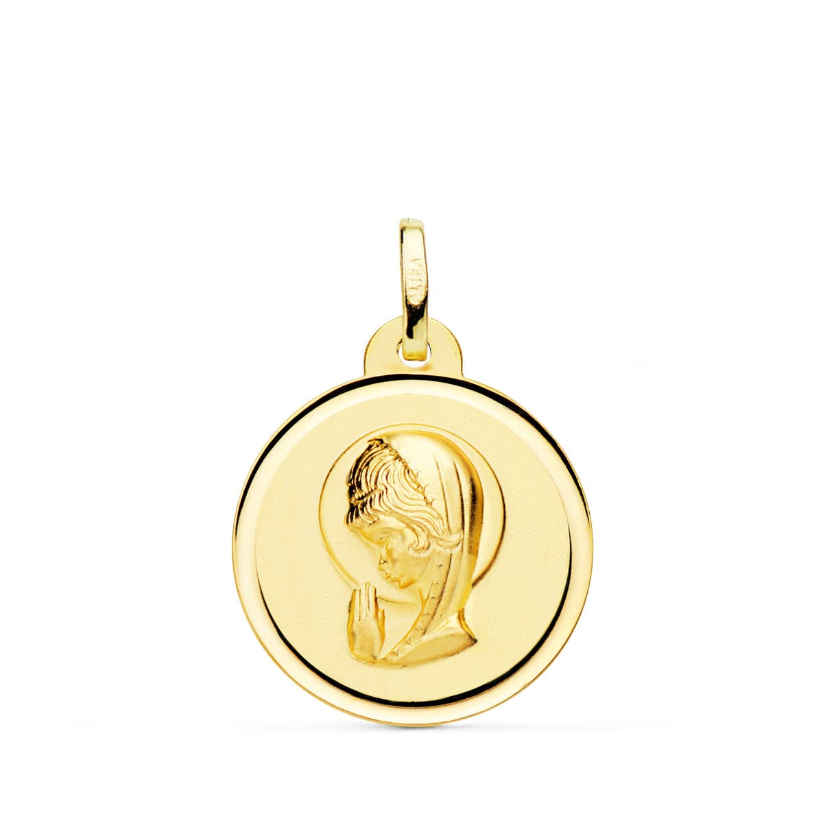 Médaille Vierge Enfant biseau or jaune 18K 20 mm