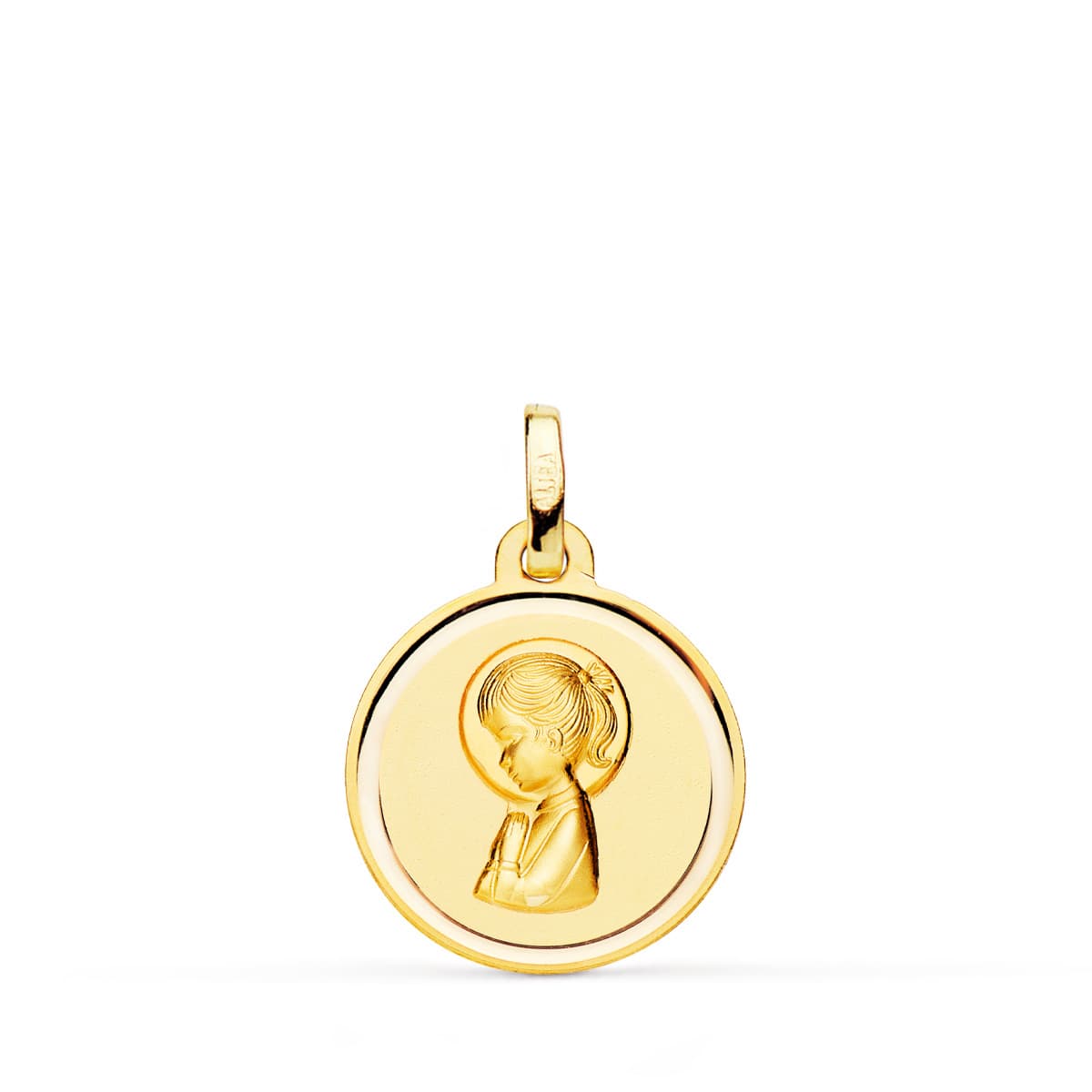 Médaille Vierge Enfant biseau or jaune 18K 16 mm