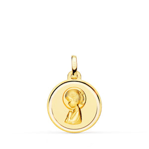 Médaille Or Jaune 18 Carats Vierge Fille Lunette 16 Mm