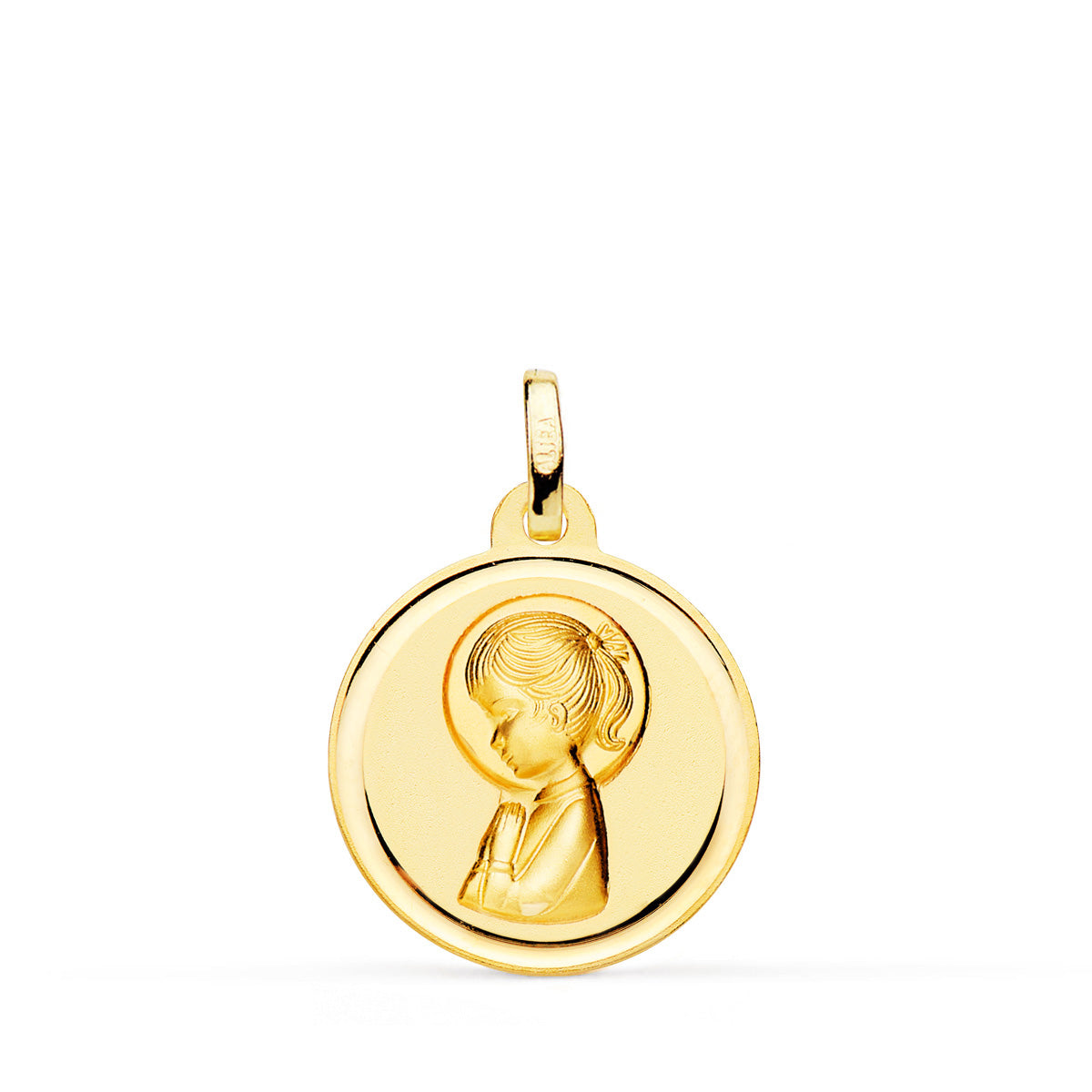18K Yellow Gold Medal Virgin Girl Smooth 18 Mm