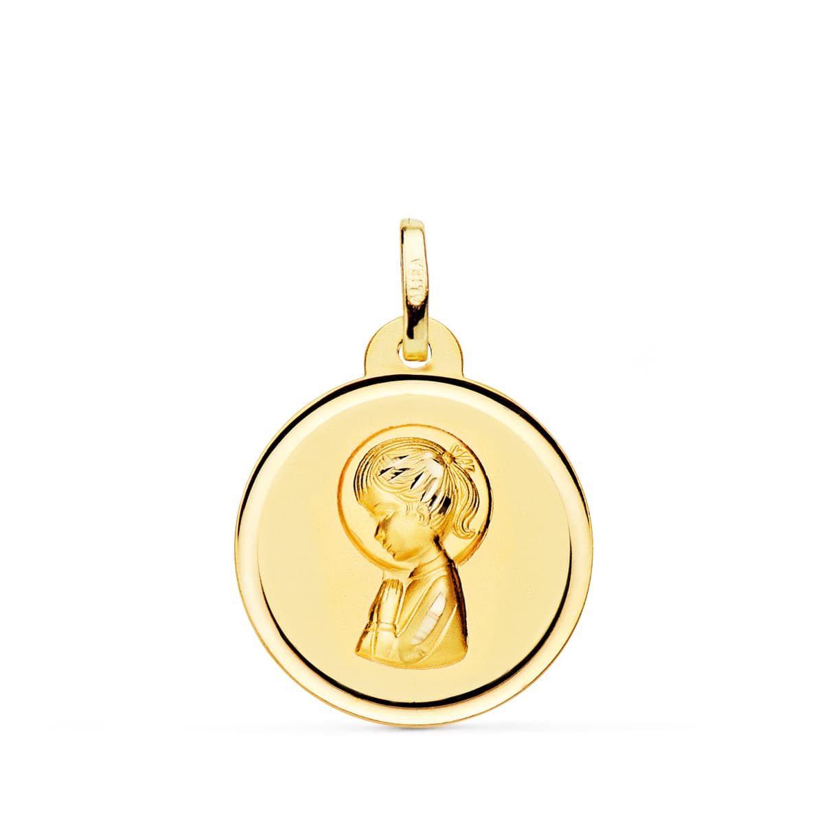 Médaille Vierge Enfant biseau or jaune 18K 20 mm