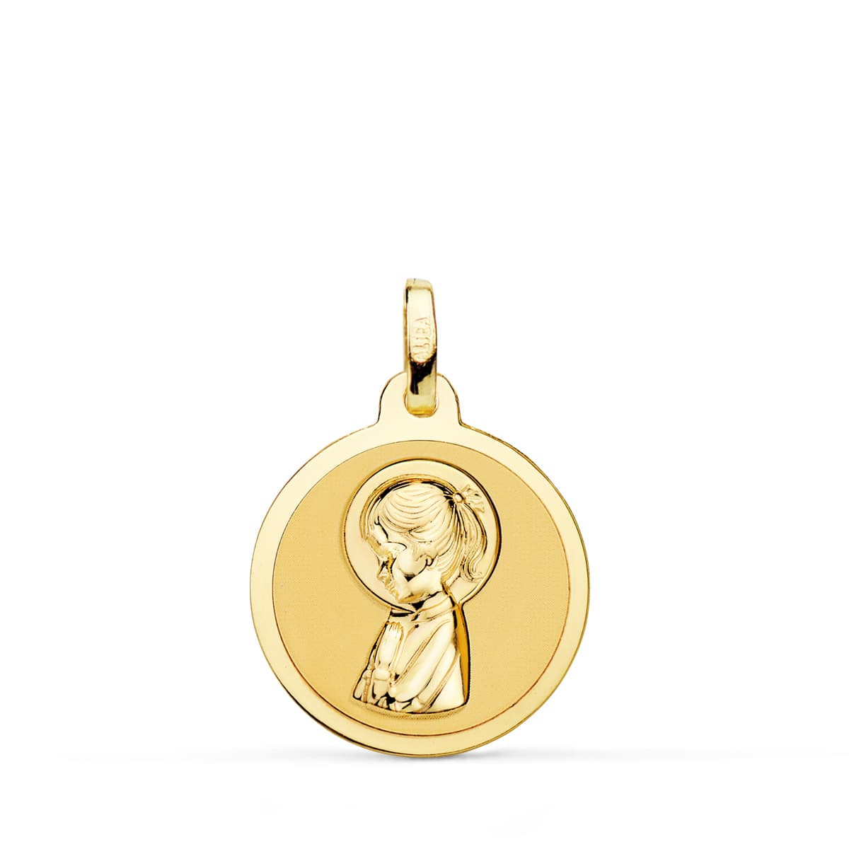 18K Yellow Gold Medal Virgin Praying in Shine 18 mm