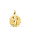 18K Medalla Oro Amarillo Virgen Rezando En Brillo 18 mm