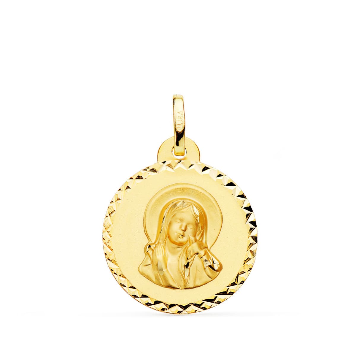 18K Medal Virgin Mary And Holy Spirit Cross Carved 20 mm