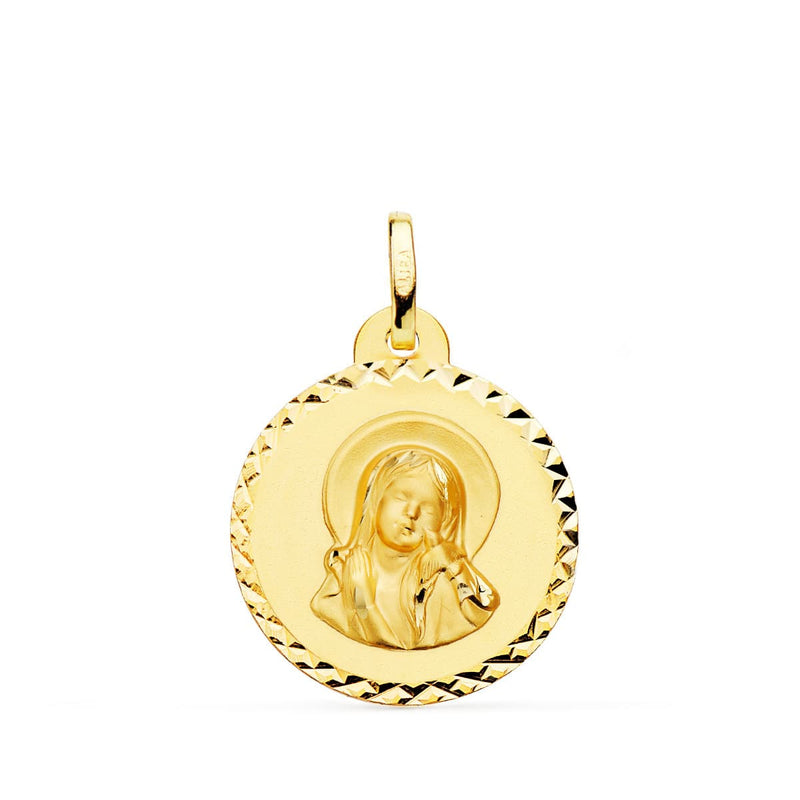 18K Medalla Virgen Maria Y Espiritu Santo Talla Cruzada 20 mm