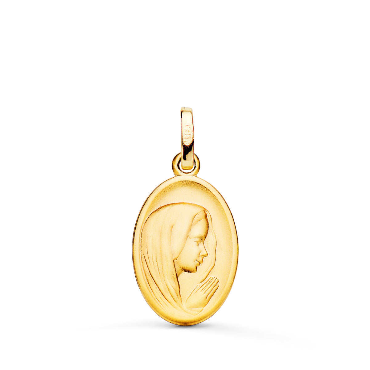 Médaille 18K Or Jaune Vierge Fille Profil Nuancé Et Sculpté 16x12 mm