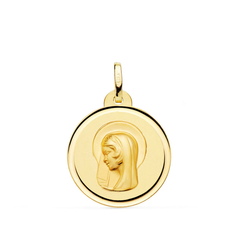 18K Medalla Virgen Maria ( Regina Caelorum ) Bisel 20 mm