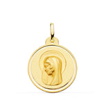 18K Medalla Virgen Maria ( Regina Caelorum ) Bisel 22 mm