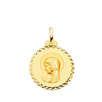 18K Medalla Virgen Maria ( Regina Caelorum ) Talla Cruzada 22 mm