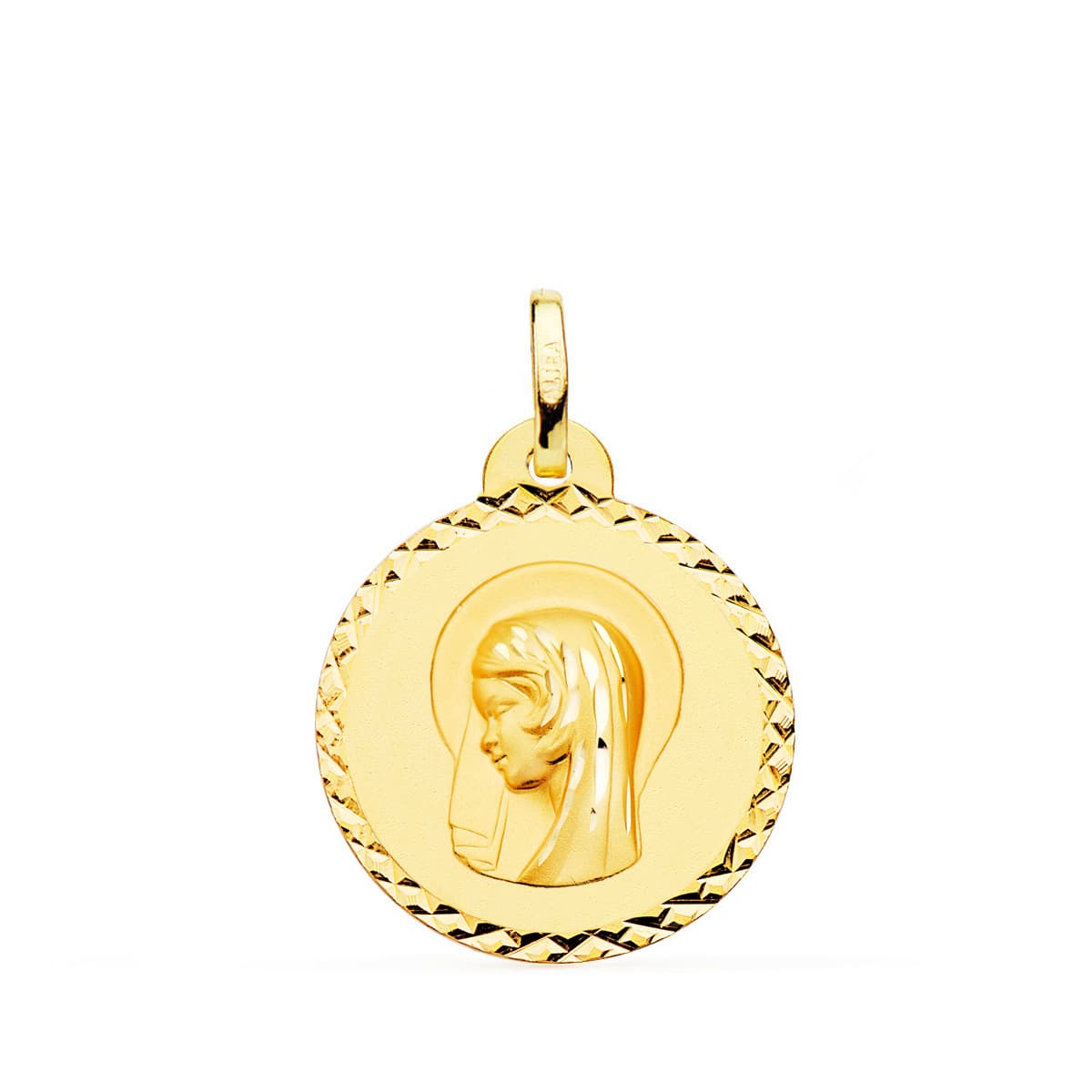 Médaille Vierge Marie 18K (Reine du Ciel) Taille Croisée 20 mm